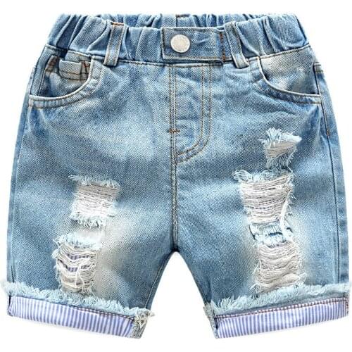 2019 kid Ripped jeans shorts boy girl Summer cotton ruffle hole Distrressed Stonewashed cowboy trousers clothes Children clothes