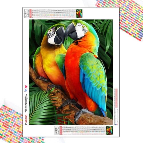 HUACAN 5D DIY Diamond Painting Parrot Full Square Round Animal Bird Cross Stitch Diamond Embroidery Mosaic Handmade Gift