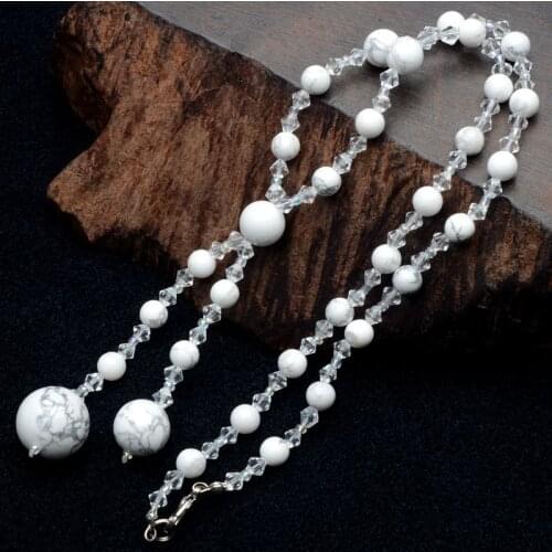 JoursNeige White Crystal Interval White Crystal Faceted Rhombus Sweater Necklace Long Crystal Necklace Vintage Women Necklace