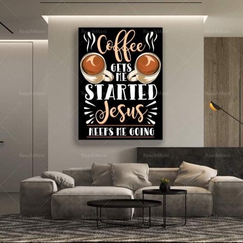 Canvas Painting Coffee Jesus Gift Posters and Prints Wall Art Picture for Living Room Decor No Frame