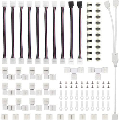 95pcs 5050 4-pin LED Strip Connector Kit with T-Shaped L-Shaped Jumpers Strip Clips Light Wire Connection Terminal Splice