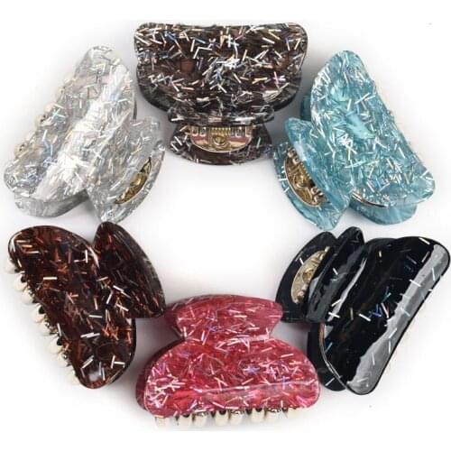 Korean Hair Claw Clip Bright Striped Acrylic Small Hair Clips Women Ponytail Bathing Hairpin Hair Accessories for Girls 13002