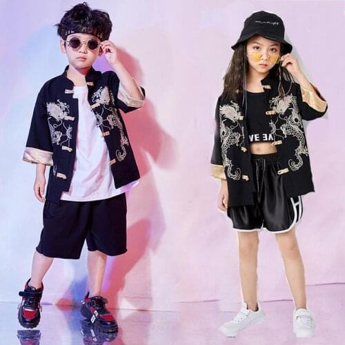 Jazz Dance Costumes Kids Dancing Clothes Boys Street Fashion Black Wear Children Hip Hop Shorts Stage Clothing Outfits DNV11462