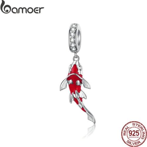 BAMOER Enamel Fish Pendant 925 Sterling Silver DANGLE CHARM Fit Bracelet Necklace Women Fine Jewelry BSC085