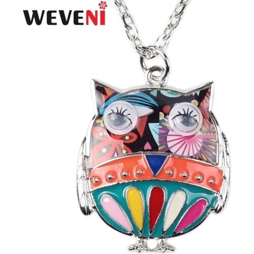 WEVENI Statement Enamel Owl Necklace Pendants Chain Collar Cute Bird Animal Jewelry Accessories For Women Girls Teens Wholesale