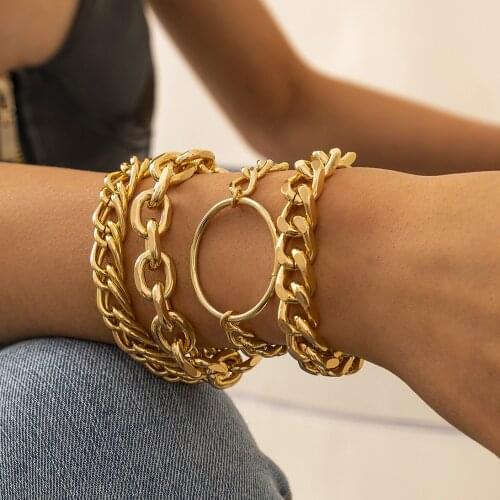 Fashion Personality Simple Chain Combination Bracelet Geometric Cool Style Hollow Out Hand Decoration Hip Hop Rock Rap Jewelry