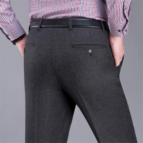 2020 Winter Mens Dress Pants Fleece Plus Velvet Business Thick Warm Formal Office Suit Trousers Straight Black Pants
