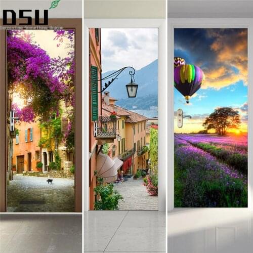 Door Stickers Landscape Waterproof Living Room Bedroom Door Wallpaper Self Adhesive Art Wall Decals Imitation 3D Wall Sticker