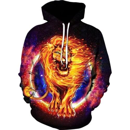 2021 new 3D flame lion print Harajuku fashion casual sports hooded sweater hooded sweater autumn and winter unisex streetwear