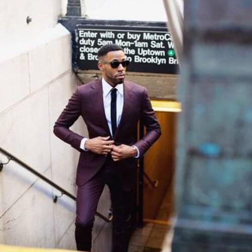 ANNIEBRITNEY Burgundy 2 Piece Slim Men Formal Suit Tailor Made Groom Wedding Tuxedo 2 Piece Prom Wedding Business Men Suit Set