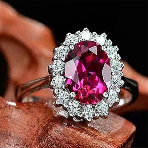 Wholesale Fashion Water Drop Crystal Ring For Women Rose Red Color Party Weeding Engagement Cubic Zircon Rings Jewelry Size 5-11