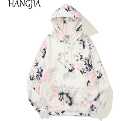 Autumn and Winter Smiley Face Tie-dye Men Plus Velvet Hoodies Vintage Streetwear Loose Casual Fleece Pullover Sweatshirt Women