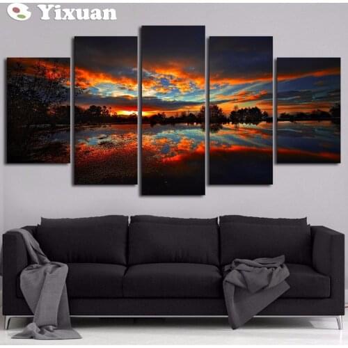 Canvas Prints Painting Framework Home Decor Wall Art 5 Pieces Evening sunset characters Pictures Abstract Color Tree Poster