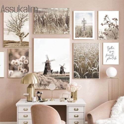 Plant Poster Landscape Canvas Painting Windmill Print Wheat Wall Art Prints Nordic Wall Pictures For Living Room Decoration