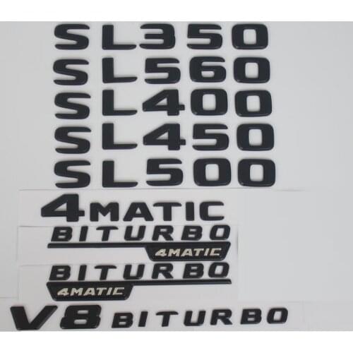 Flat Matte Black Trunk Letters Badge Badges Emblem Emblems for Mercedes Benz SL300 SL350 SL400 SL500 SL550 V8 BITURBO 4MATIC