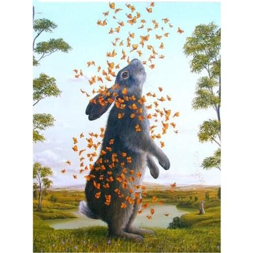 Full Square/Round DIY Diamond Embroidery Rabbit 5D Diamond Painting Autumn scene Rhinestone Mosaic Decor WG1586