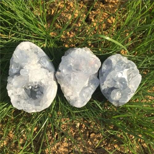 Rare! 3pcs cute 100% natural blue crystal geode beautiful celestine egg geode healing crystals as gift for home decoration