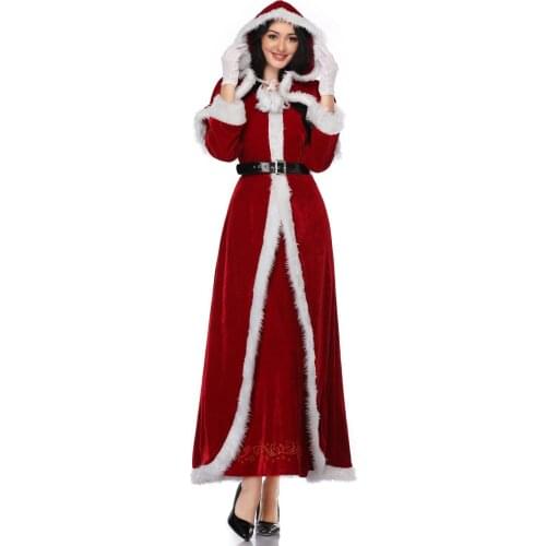 Deluxe Classic Mrs. Claus Christmas Costume Xmas Party Santa Claus Cosplay Women Red Dress