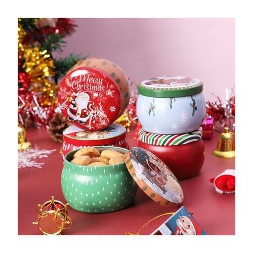 Christmas Scented Candle Tin Jars Round Candle Container Empty Christmas Gift Candy Box 2.2oz Soy Wax Can Tinplate New 2020