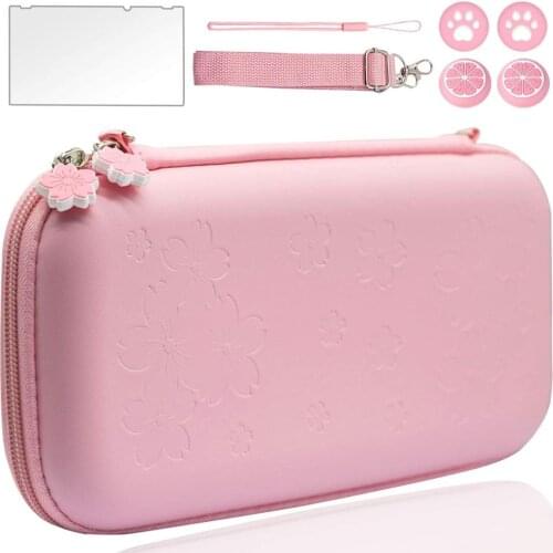 Pink Travel Carrying Case Kit for Nintendo Switch/Lite Accessories Hard Portable Protective Bundle Water-Proof Shell with Glass
