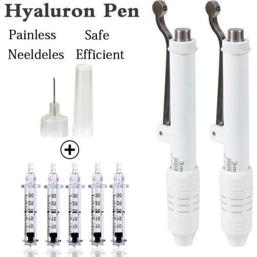 Hyaluronic Injection Acid Pen + 5pcs Syringe Needle Massage Atomizer Pen High Pressure Mesotherapy Gun Anti Wrinkle Lip filling