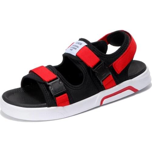 Boy Sandals Summer Junior High School Student Beach Shoes Big Boy Open Toe Red Cloth Roman Shoes