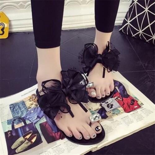 Mujer Flat Sandals Woman Slippers Fashion Rhinestone Sandals Casual Summer Flip Flops Butterfly-Knot Women Shoes Chaussure Femme