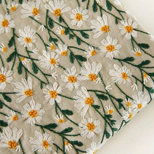 Stereoscopic Embroidery Daisy Flower Cotton Linen Cushion Cover Retro Countryside Flower Throw Home Decoration 45X45cm Zip Open