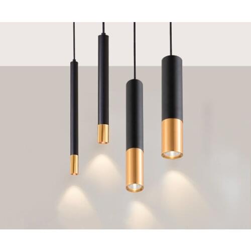 Led hanging line long tube cylindrical chandelier black gold bar chandelier European restaurant lamps