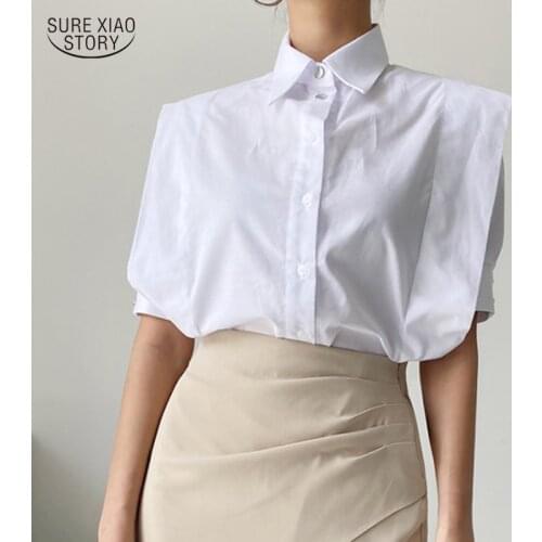 Short Sleeve Pure One Size Top Female Casual Retro French Shirt Woman Button Cardigan Comfort Lady Blouse Chemisier Femme15879