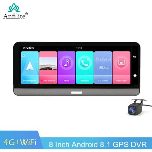 Anfilite 8 Inch 4G Android 8.1 Dual Lens 2GB+32GB Car DVR WiFi ADAS GPS Navigation Free Maps 24H Parking Monitor Dash Camera