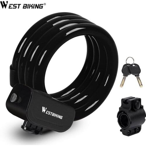 WEST BIKING 1.2m bicycle lock Anti-Theft Motorcycle With 2 Keys Cycling Steel Wire Security MTB Road Bike Cycling Lock