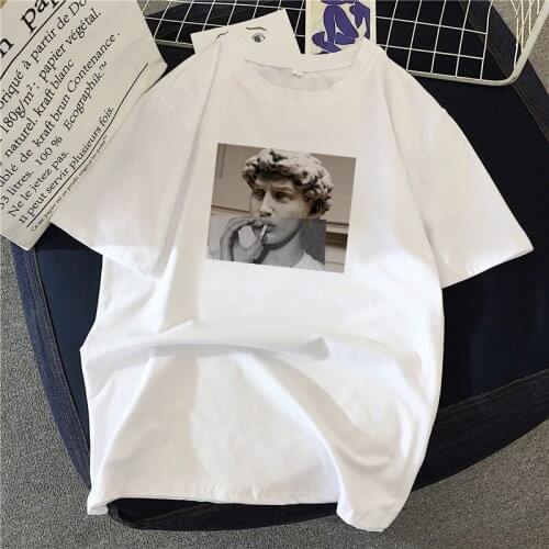 Harajuku Womens T-shirt 90s Ulzzang Graphic Funny White Drawing David Print T-shirt O Neck Women T-Shirt Tee Tops Short Sleeve