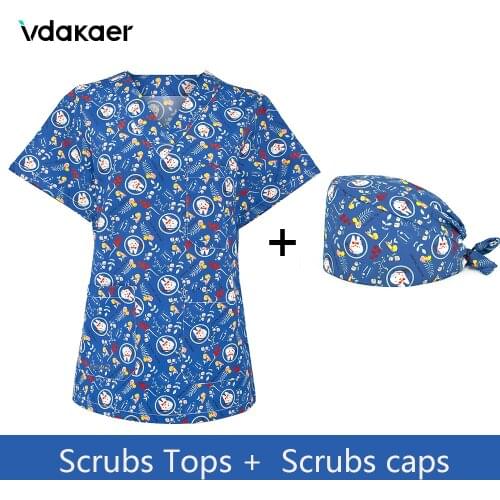 Women Scrub Top Scrub T Shirt Print Scrub Tops For Nurses Uniforms V-neck Pocket Women Clothes Dental clinic nursing Uniforms