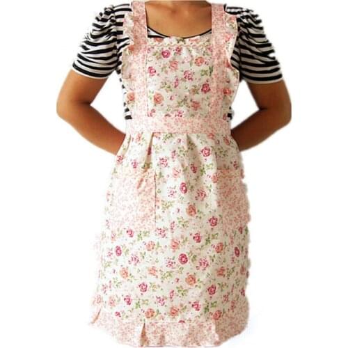 Women Home Kitchen Cooking Bib Aprons Flower Style Pocket Lace Apron Dress Girls Apron Dress Avental Aprons For Woman Ladies