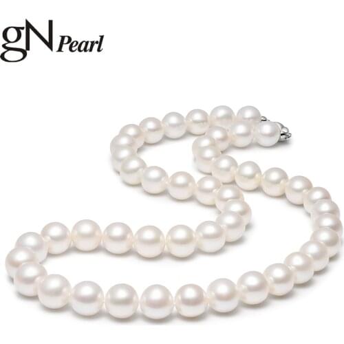 GN Pearl Real White Natural Freshwater Round 7-8mm Pearl Necklaces Chains Choker 45cm gNPearl Fine Jewerly for Women
