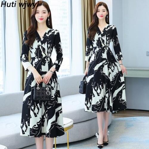 Spring Autumn Black Floral Chiffon Midi Dress Oversize Casual Boho Beach Long Sleeve Dress 2021 Elegant Women Party Maxi Vestido