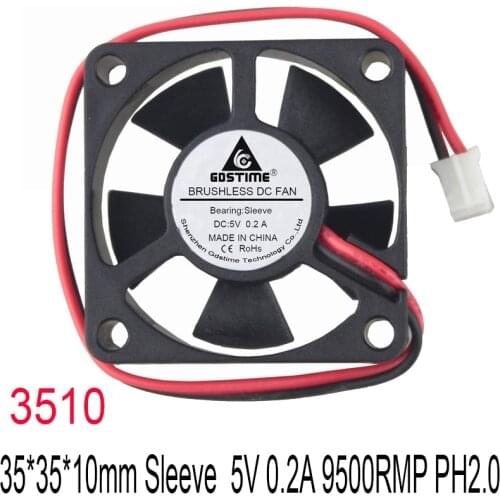 10PCS Gdstime 35mm x 10mm 5 Volt 2Pin 2.0 Silent Motor Brushless DC Cooler Cooling Mini Case axial Fan 5V 35x35mm 3510