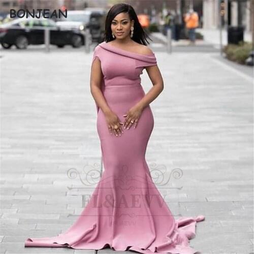 2021 Pink Mermaid Bridesmaid Dresses Cap Sleeves Elastic Satin African Bridesmaid Dress Black Girls Wedding Party Gowns