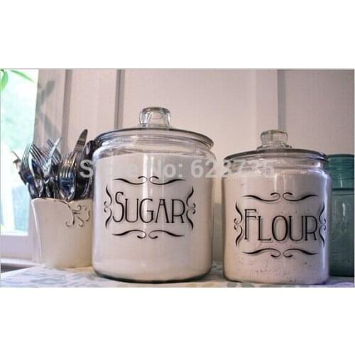 4 pcs/Set Jar Canister Vinyl Tags Sticker Baking Mix / Coffee 2 Styles Labels Wall Decals For Kitchen Decoration