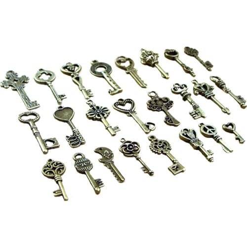 40 Pack Vintage Skeleton Keys Charms In Antique Bronze Color For Jewelry Making Supplies, Steampunk Accessories, Craft Project