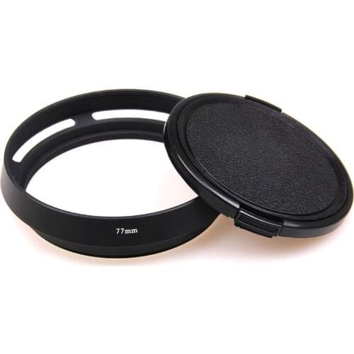 77mm Screw-in metal tilted vented Lens Hood + Lens cap For Leica M Contax Fujifilm Zeiss Olympus Panasonic Canon Sony Nikon