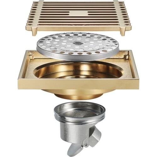 Antique Brass Flower Art Carved Euro Floor Drains Square Floor Drain Strainer Anti-Odor Dual-Use Shower Drainer