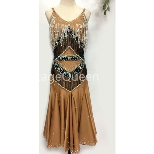 Glitter Rhinestones Latin Dance Dresses For Ladies Beads Tassels Fringe Dress Fashion Women Ballroom Competitive Stage Costume