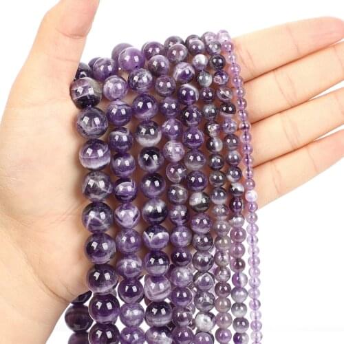Natural Stone Beads Dream Amethyst Quartz Round Loose Beads for Jewelry Making Needlework Bracelet DIY 4-12 MM