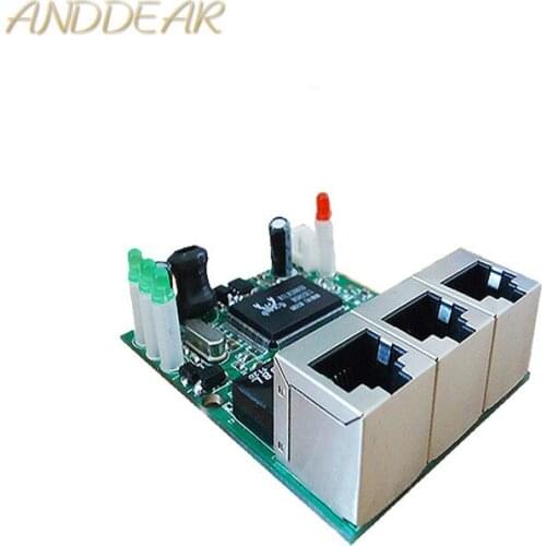 Fast switch mini 3 port ethernet switch 10 / 100mbps rj45 network switch hub pcb module board for system integration module