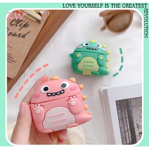 Case for airpods pro bluetooth headset case for airpods 2 cute silicone protective cover with cute 3d dinosaur keychain