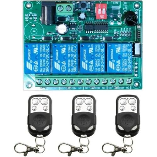 DC 12V 24V 10A 4 channel relay switch RF Wireless Remote Control Receiver Transmitter 315mhz 433mhz Electric cars/li