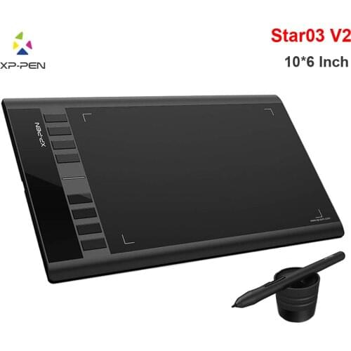 XP-PEN Star03 V2 Drawing Graphic Tablet with 8 Hot Keys Battery-Free Pens 10x6 Inch for Art Design Support Windows 10/8/7 Mac OS