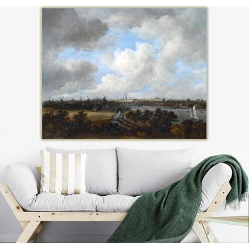 Jacob van Ruisdael《Amsterdam, as seen from the Amsteldijk》Canvas Oil Painting Aesthetic Picture Hanging Decor Home Decoration
